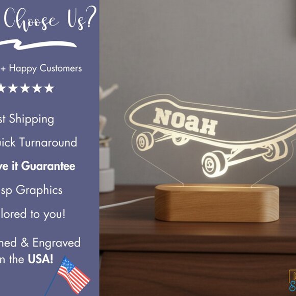 Custom Skateboarding LED Name Sign | Personalized Room Decor for Skaters - Picture 4 of 8